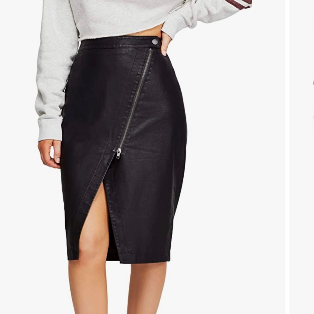 Free People Womens Faux Leather Wrap Midi Skirt